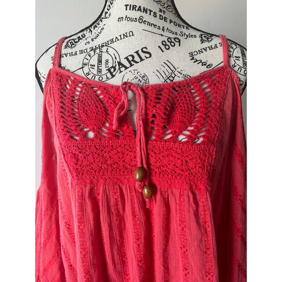 Free People Boho Coral Beaded Crochet Dress - Picture 2 of 5